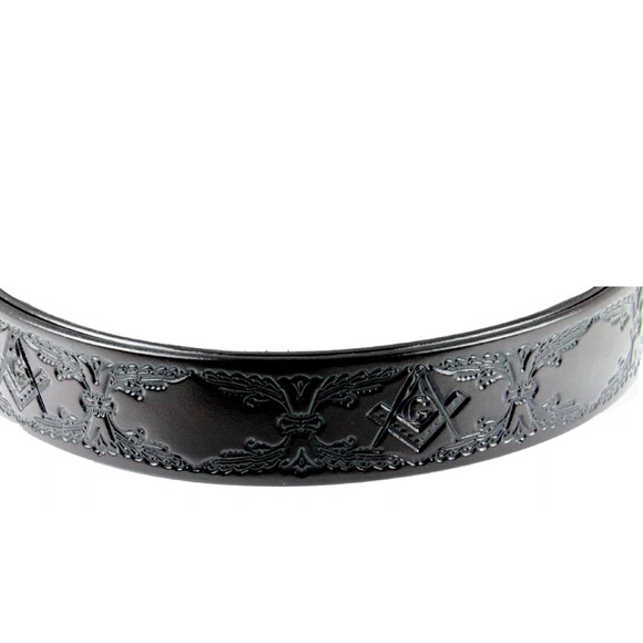 NEW Big Men’s Genuine Leather Dark Brown Freemason Square Logo Belt Masonic 58” - Picture 2 of 7